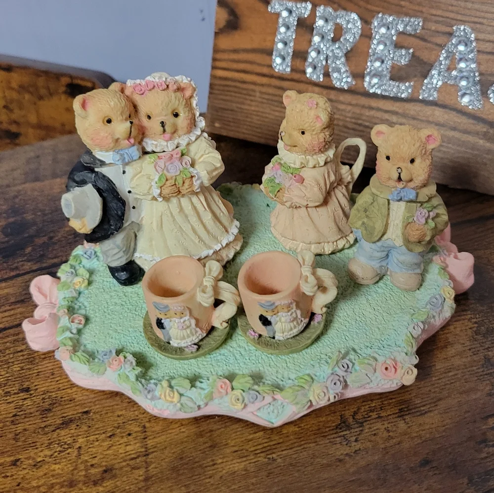 Vintage with tags Charming Bear Family mini tea Set -